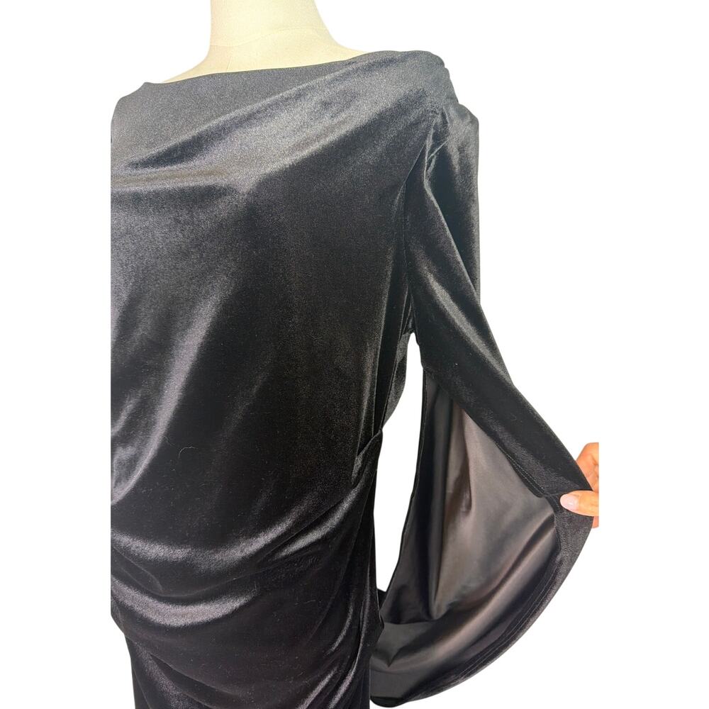 Black Velvet Draped Shawl Back Column Gown Dress Sz 16 Formal Vamp Black Tie EUC - Picture 4 of 12
